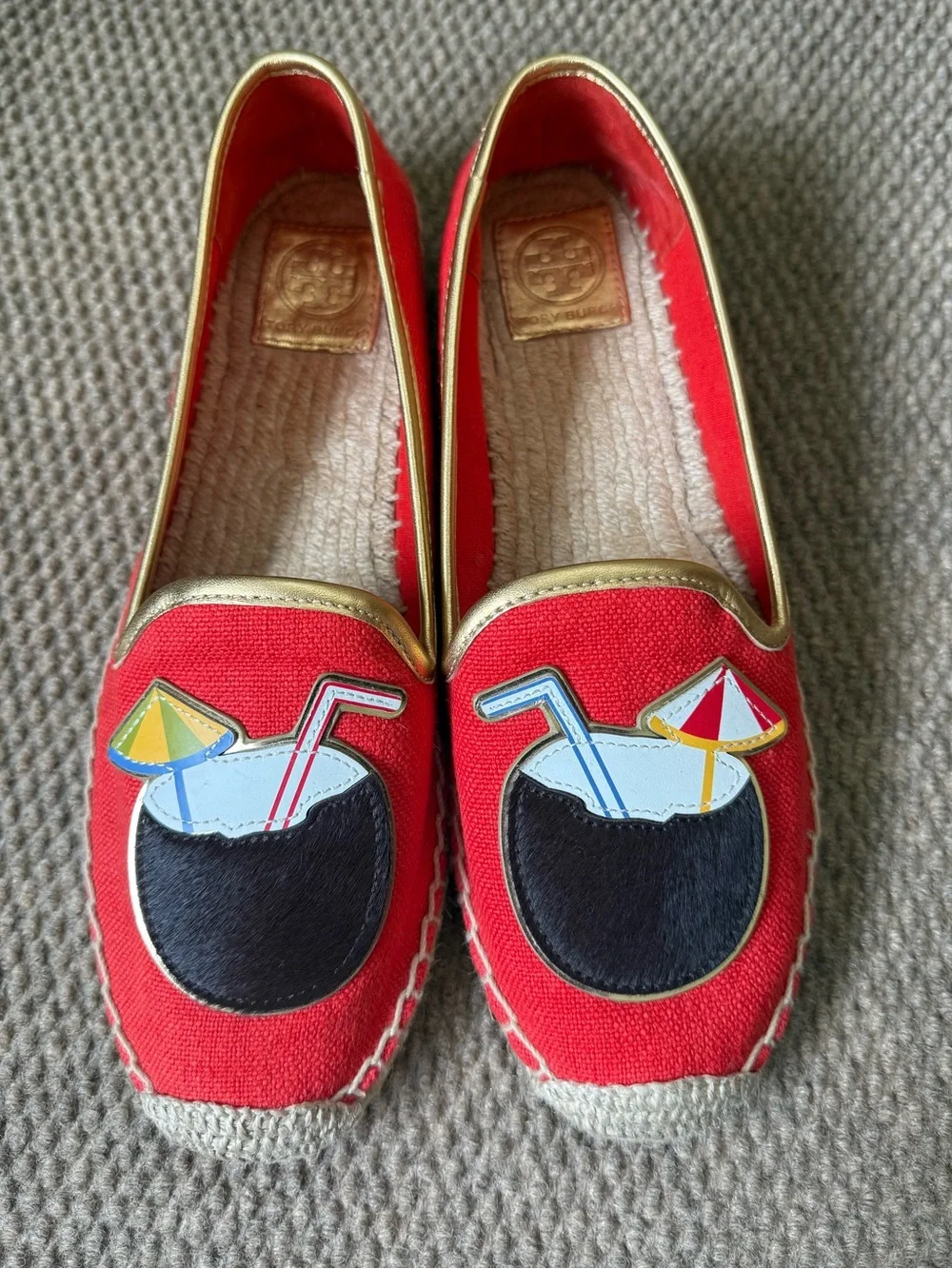 Tory Burch Coco Coconut Cocktail Canvas Espadrilles Flats Women’s Size 10.5 EUC